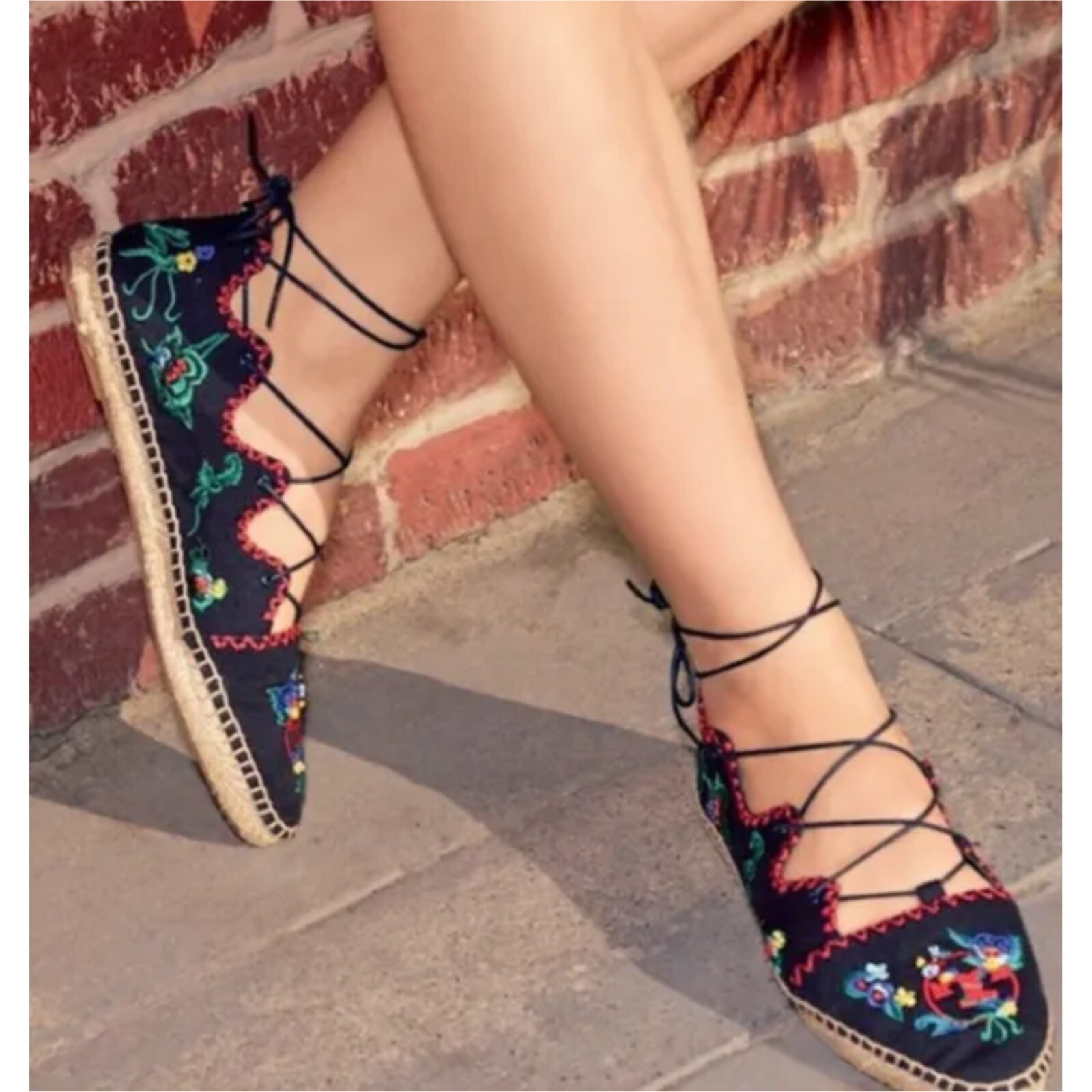 Tory Burch Espadrilles Beads Floral Embroidered Lace Up Flat Shoes 10 NIB  $265 | eBay
