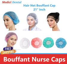 50- 100ct Hair Net Bouffant Cap Green Blue Non Woven Head Cover Industrial 21"