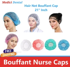 50- 100ct Hair Net Bouffant Cap Green Blue Non Woven Head Cover Industrial 21"