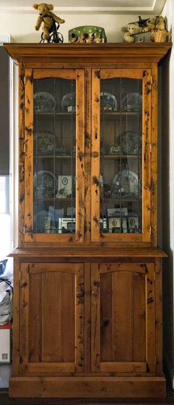 Baltic Pine Display Cabinet With Leadlight Windows