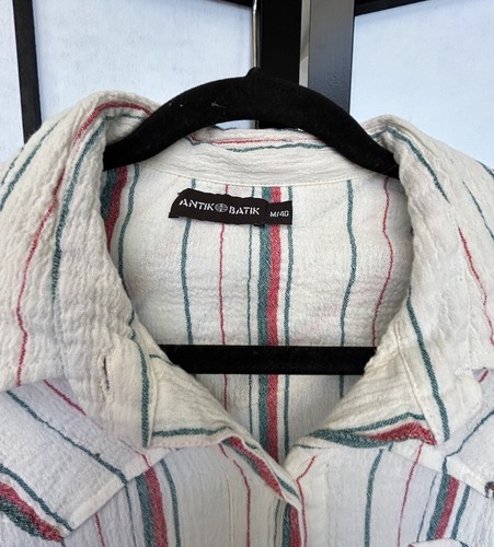 ANTIK BATIK Cotton Gauze Midi Western Cowboy Shirt Dress Striped Medium 40” Bust - Picture 4 of 9