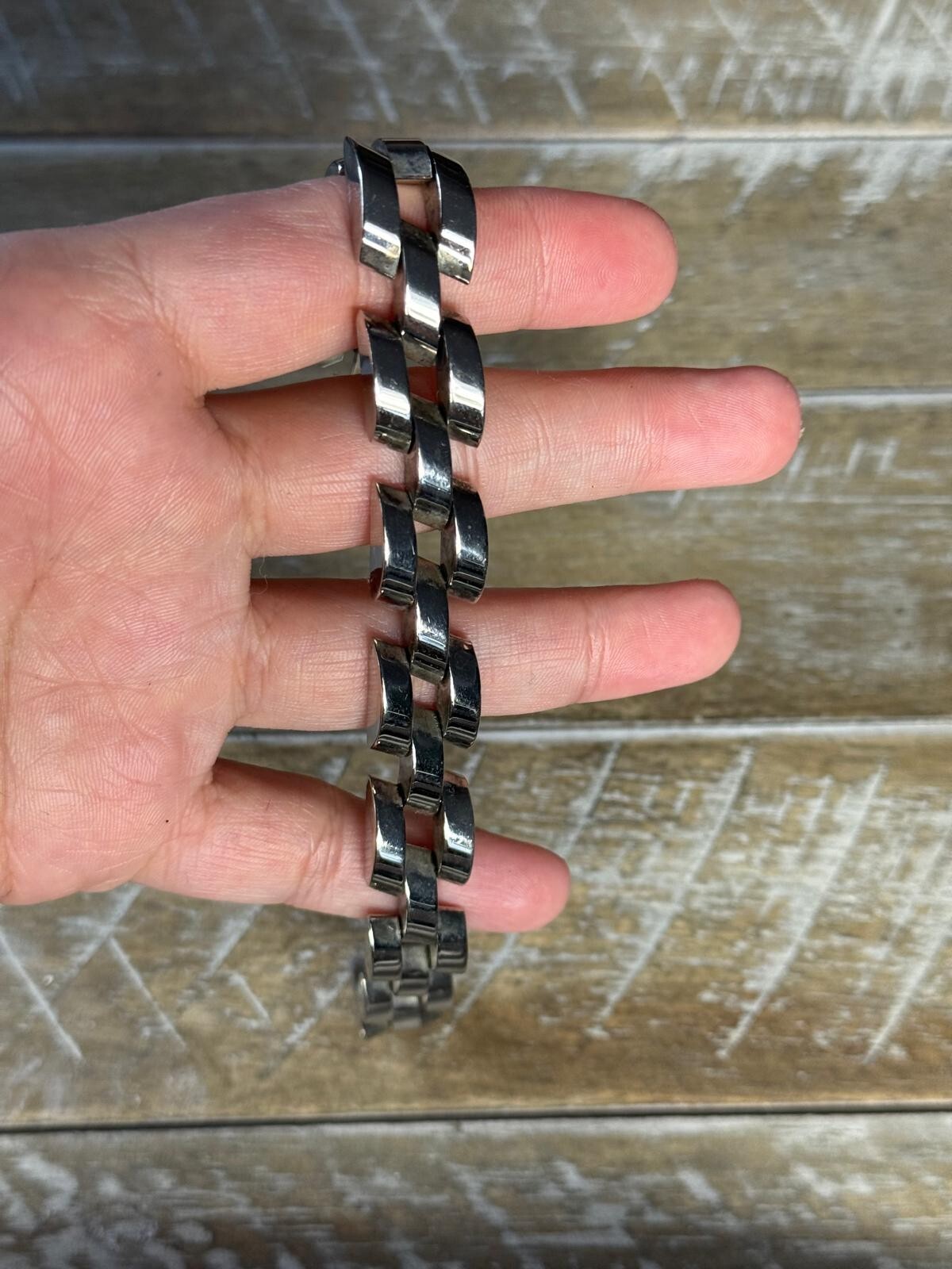 Heavy Sterling Silver 925 Interlocking Link Brace… - image 5