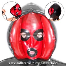 Latex Hood Inflatable Gag Bilayer Rubber Mask Experience Suffocation Fetish BDSM