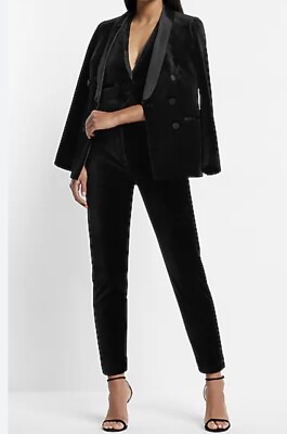 Express Editor High Waisted Black Velvet Cropped Pants Size 12 Long