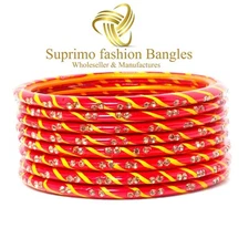 Suprimo Indian Traditional  Lac Handmade  Red Colour Lahriya Bangles For Women's