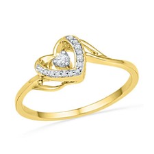 10kt Yellow Gold Womens Round Diamond Heart Promise Bridal Ring 1/12 Cttw