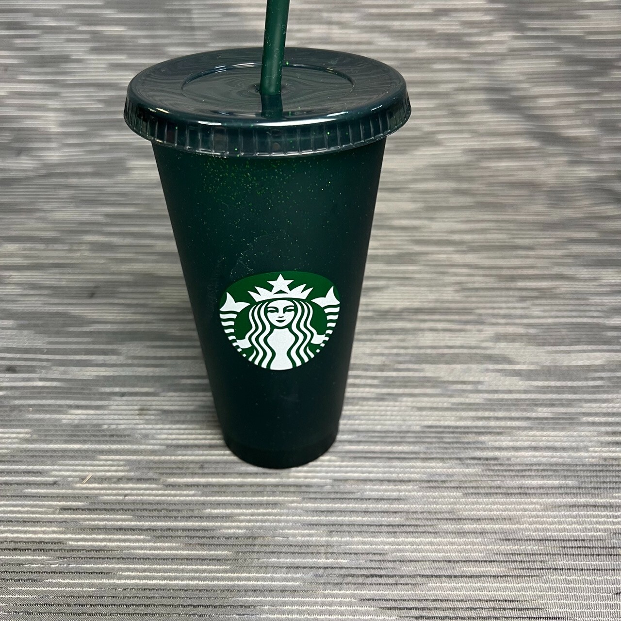 Starbucks 24 oz Sparkle Christmas Holiday Cup With Straw & Lid Dark Green