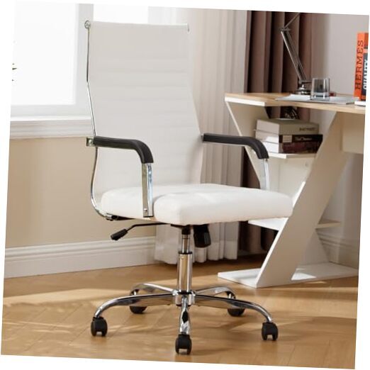 Ribbed Office Chair, Executive Conference Task White Square Tube Armrests