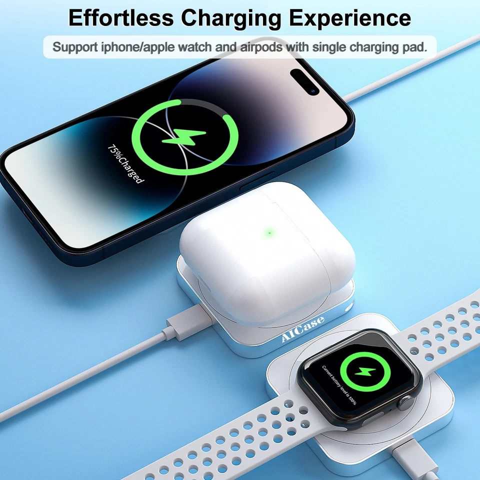 3 in 1 Magnetic Magsafe Charger for iPhone 17 16 15 14 13 Pro Max/Watch/Airpods - Image 3 of 4
