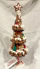 New Peppermint Square Gingerbread Man Tiered Cake Christmas Tree Candyland 15"