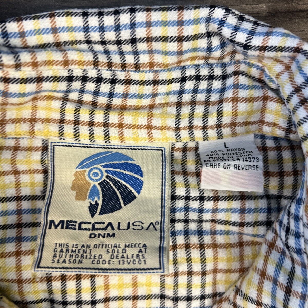 Mecca USA Shirt Mens L Green Yellow Check Long Sleeve Button