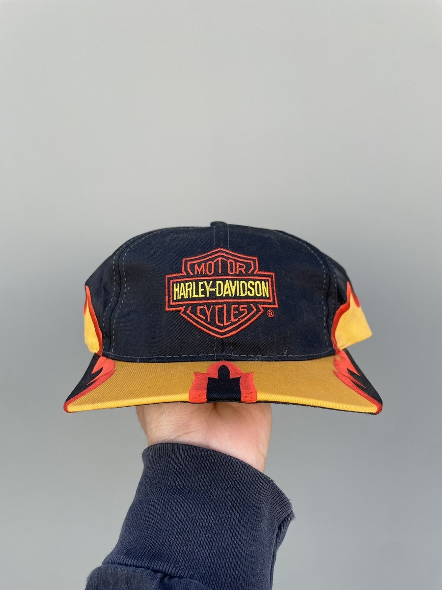 帽子 90s 00s vintage harleydavidson flame cap Vintage Harley Davidson Hat Cap Black Snapback Flames 90s