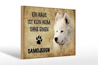 Holzschild Spruch 30X20 Cm Samojeden Hund Ohne Kein Heim Deko Schild Wooden Sign