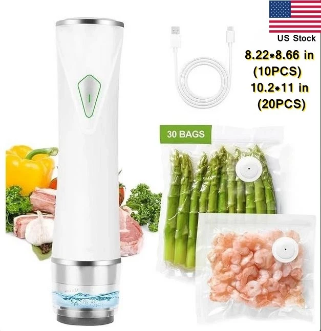Handheld Vacuum Sealer Cordless 65kPa 5-Second Seal Reusable BPA-Free Bags 30Pcs