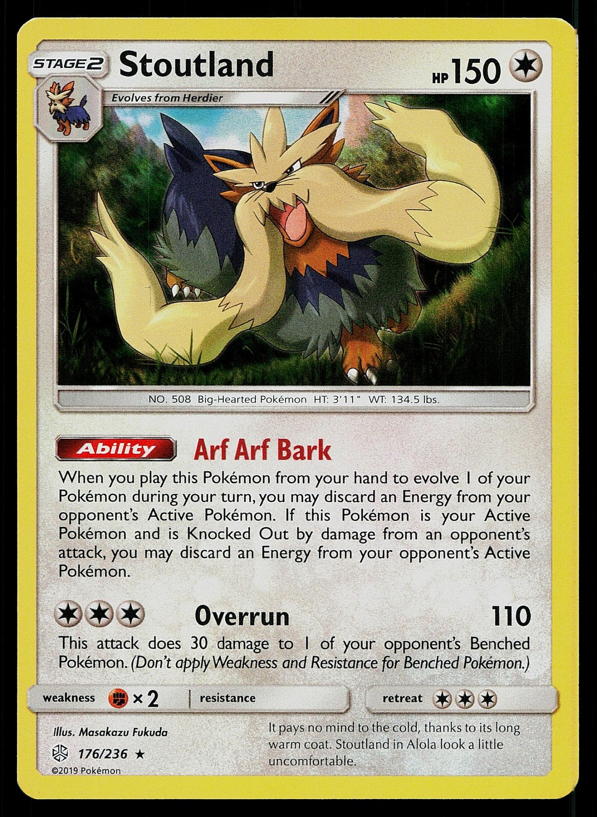 Pokemon Card Cosmic Eclipse Stoutland 176/236 Rare Holo