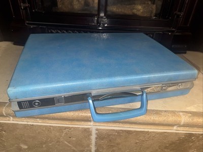 Vintage Samsonite Blue Hard Shell Vinyl Briefcase Attache Case No Keys Travel