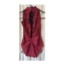 Ballet Rosa Sleeveless Red Floral Print Lace Back Dance Leotard for Women Small