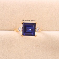 Blue Sapphire Ring, Silver Ring, 925 Sterling Silver, Lab Created