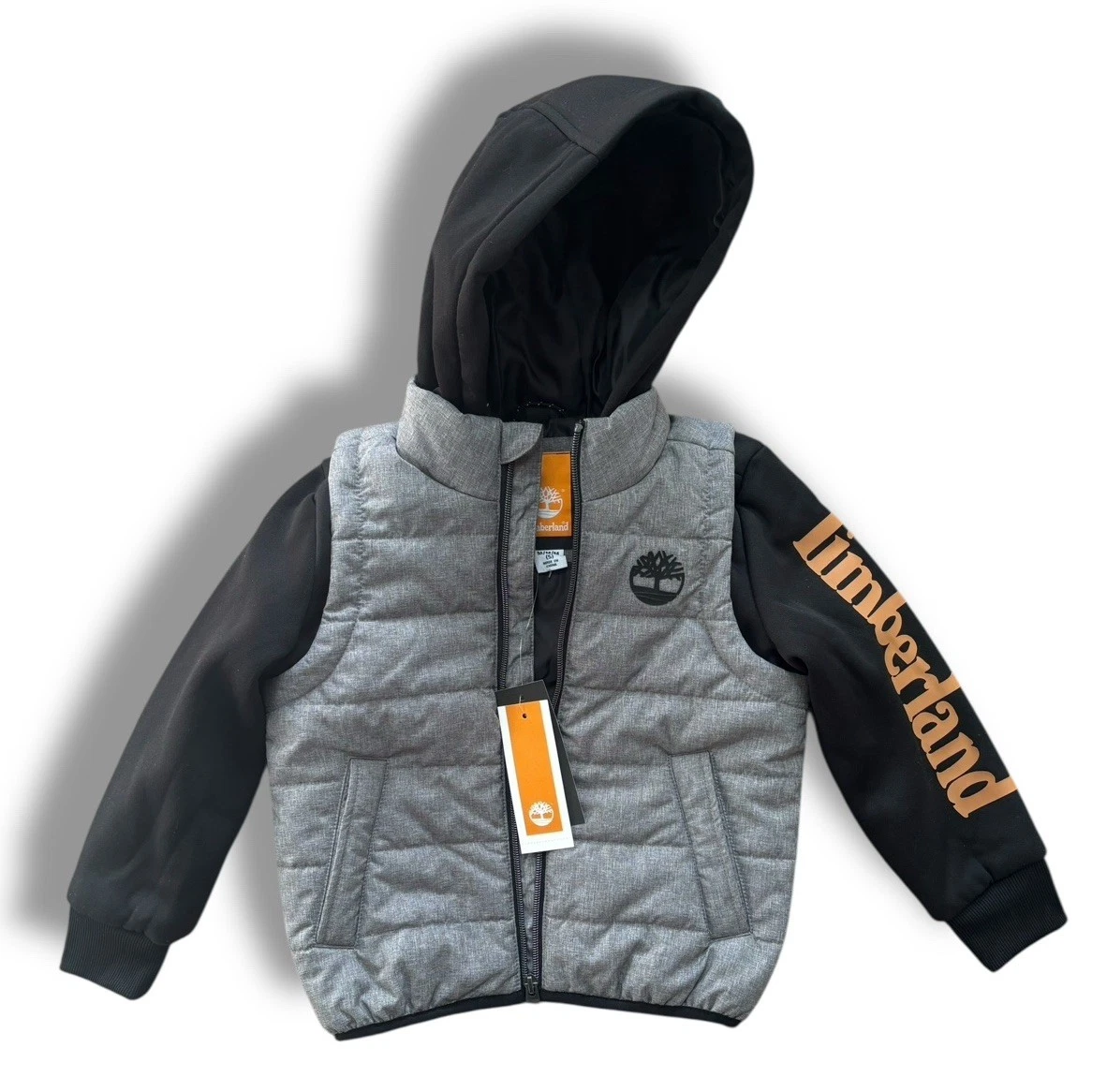 Timberland Kids' Hooded Puffer Vest - Gray Quilted Sleeveless Jacket