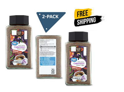 (Pack 2) Great Value 100% Arabica Colombian Instant Coffee,Medium-Dark Roast,7oz