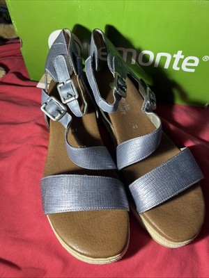 Women s Sandals Size 9.5 Remonte Metallic Gray Strappy Wedge Comfort NWT