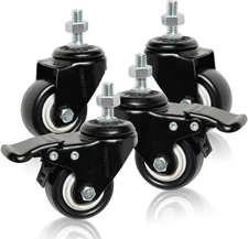 POWERTEC 2 Inch Caster Wheels Set of 4, 3/8"-16 x 1 Stem Casters - 2 Casters W/D