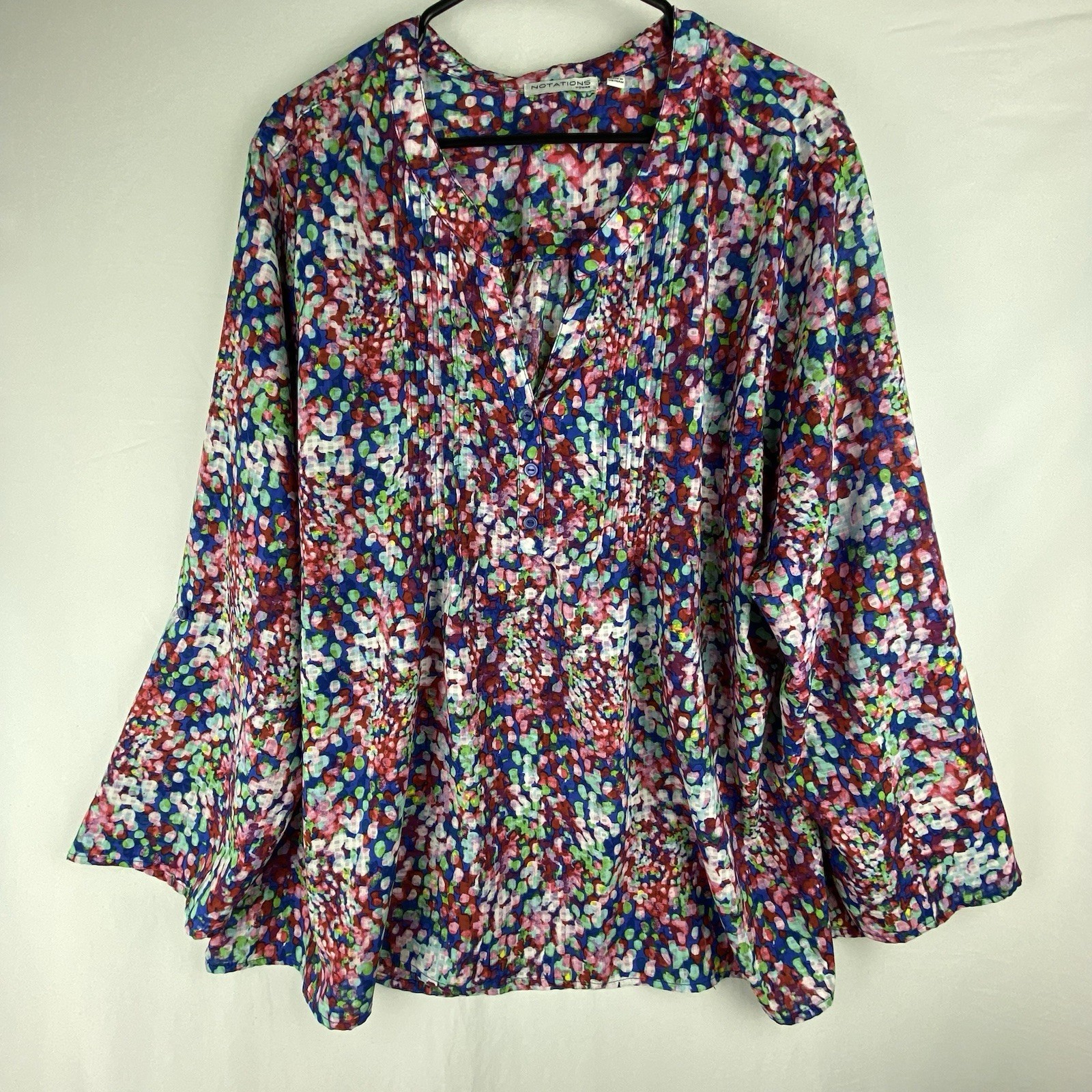 Notations Blouse Women's 3X Split Button Neck Ple… - image 1