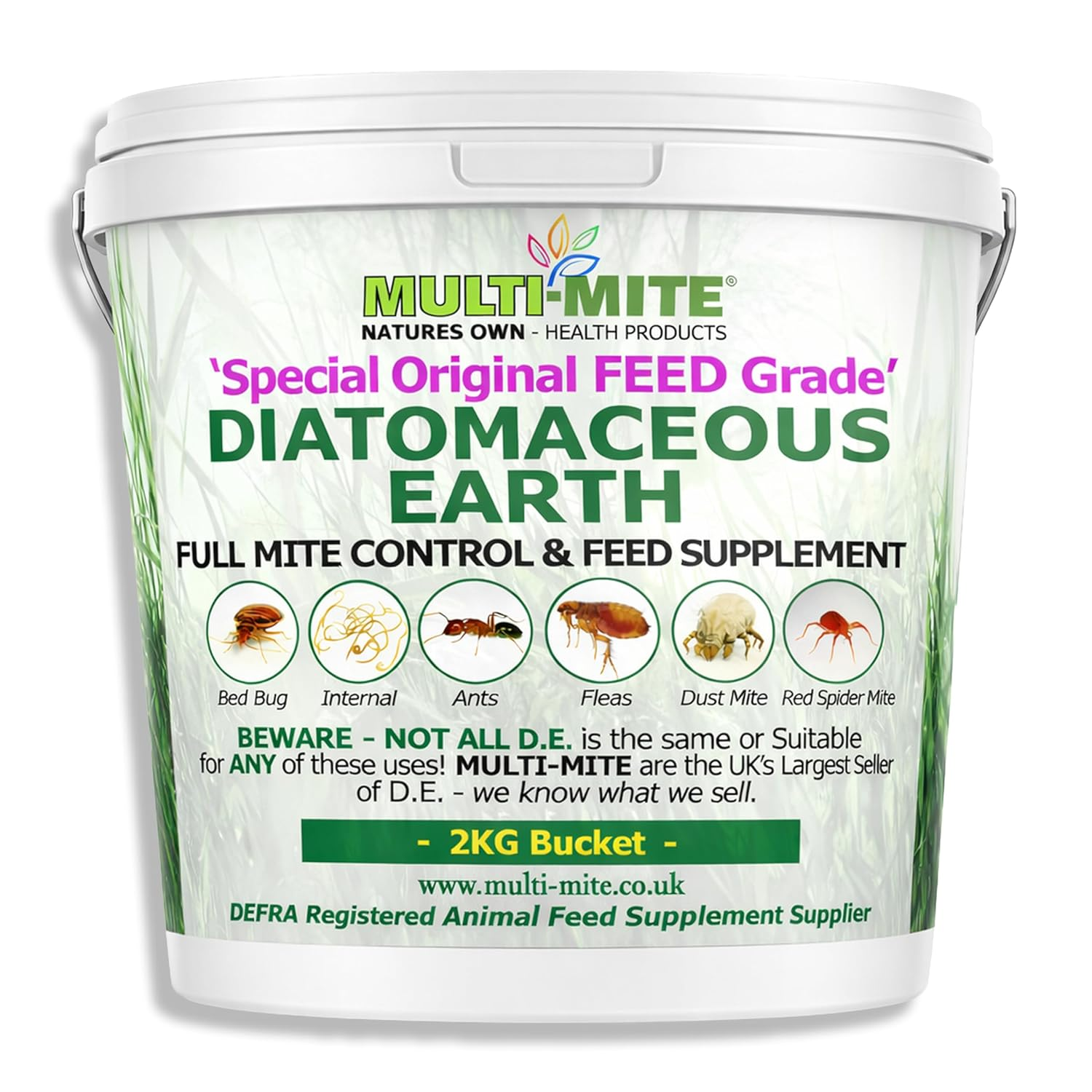 2Kg Bucket Feed Grade Diatomaceous Earth - Red Mite, Fleas & All Animal Lice Con