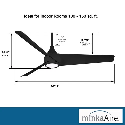 Minka Aire Twist 52" Ceiling Fan - Coal 3-Blade Remote Control - Picture 3 of 5