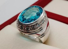 16 Carat Blue Topaz Sterling Silver 925 Handmade Ring High Quality Oval Cut Ring