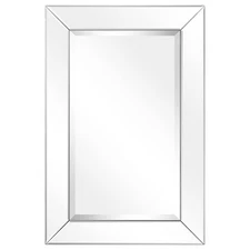 Solid Wood Frame Wall Mirror Covered with Beveled Mirror Panels, 1-beveled Ce...