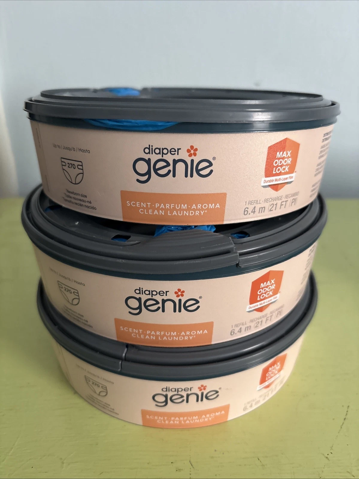 Diaper Genie Clean Laundry Scent Refill 3-Pack for Diaper Disposal System 270g