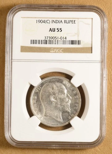 1904 C British India Rupee NGC AU55
