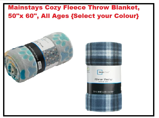 Mainstays Cozy Fleece Throw Blanket, 50"x 60", All Ages {Select your Colour}