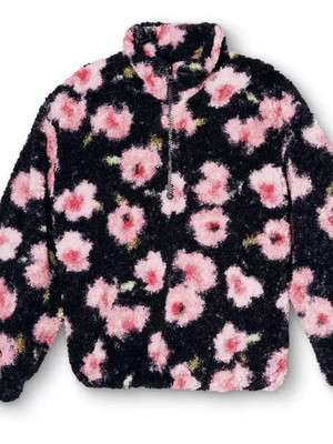 Sandy Liang x Target Black Pink Floral Print 1/4 Zip Pullover