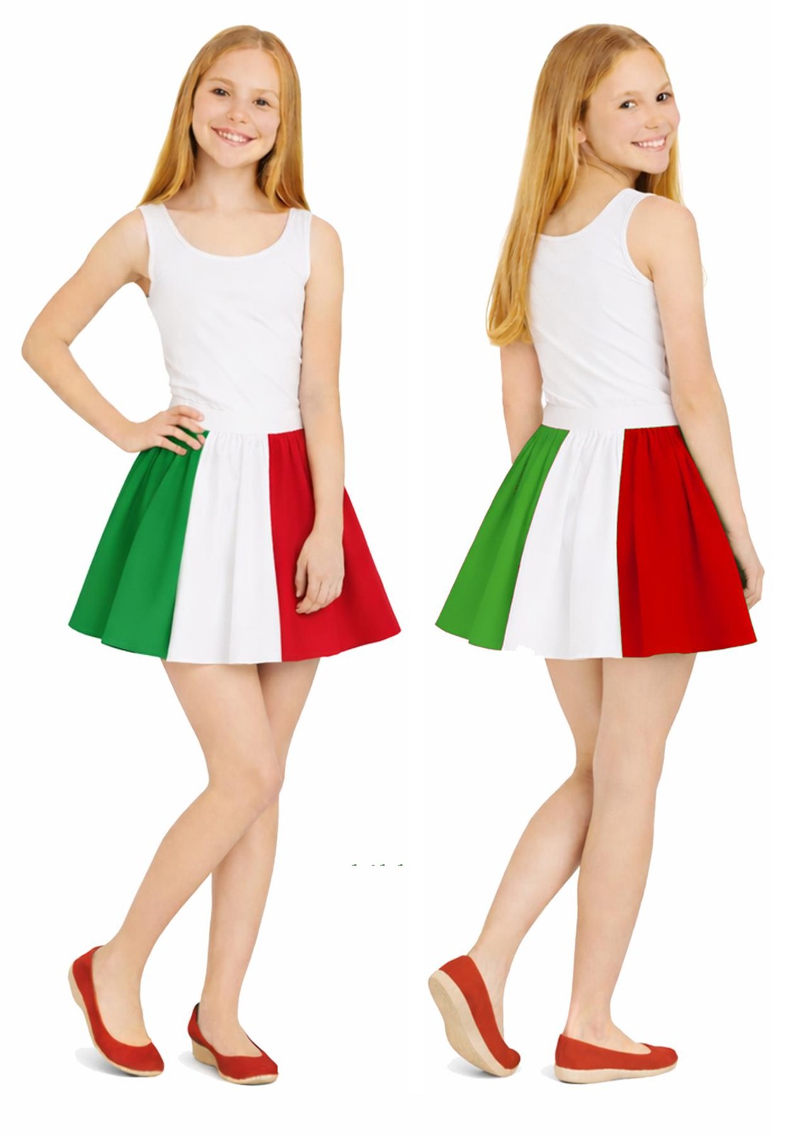 Childs 15"" Length Flag of Italy Skirt World Cup Euros Nations Fancy Dress