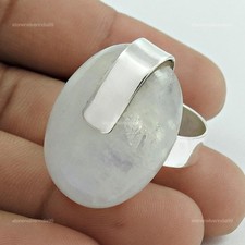 Sterling Silver Natural Rainbow Moonstone Statement Bezel Ring Jewelry Size 6