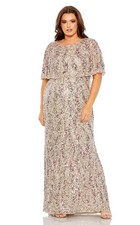 Mac Duggal Taupe Beige Cape Sequin High Neck Column Gown Dress Size 18W $698