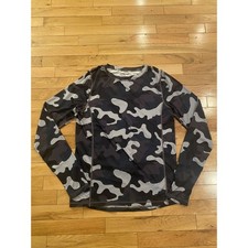 Lands End Boys XL 18-20 Rash Guard Long Sleeve Camo Swim Shirt Grey Black