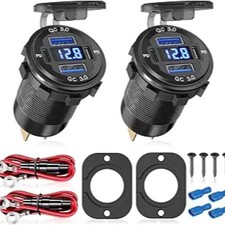 2Pcs 12V/24V Outlet with Voltmeter  ON/Off Switch, 2Pcs Outlet with Voltmeter