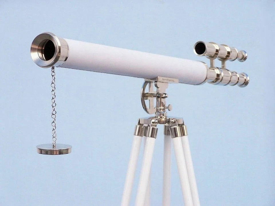 64" Admiral's Chrome White Leather Griffith Telescope, Christmas Gift-Home Decor - Image 2 of 4