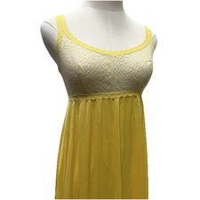 See-Through VANITY FAIR Vintage Yellow Lace Nylon Nightgown Sz34 Long