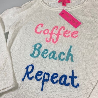 Lilly Pulitzer Women Danette Sweater Resort White Coffee Beach Repeat Size L NEW