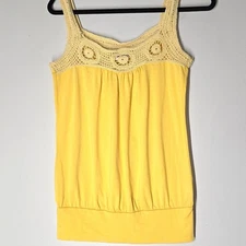 Vintage Y2K Wet Seal Boho Crochet Lace Tank Top Hippie Size Small Yellow