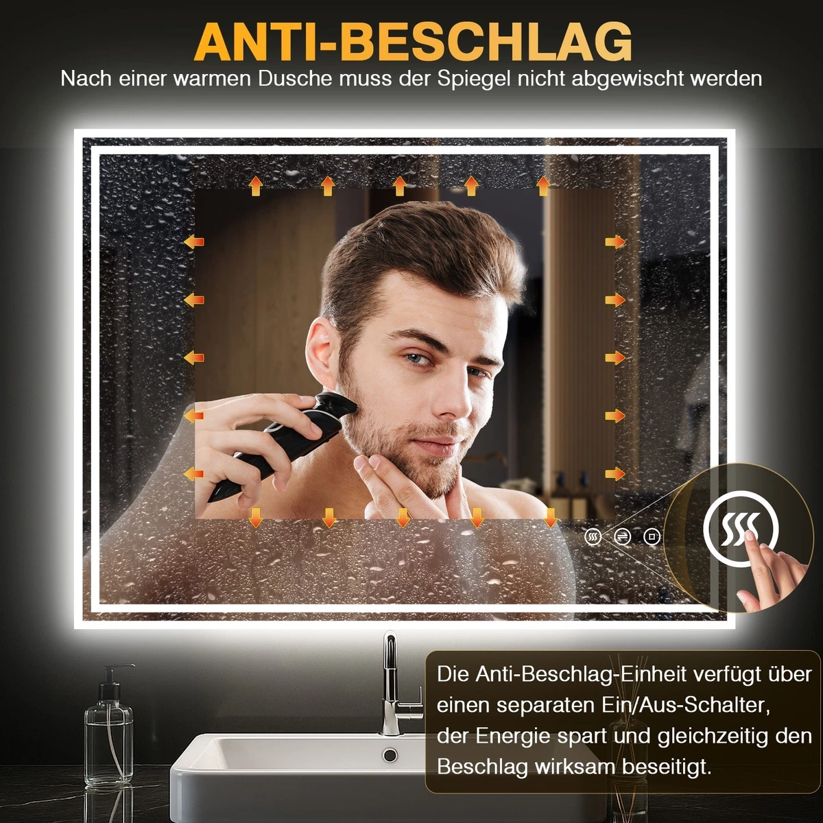 LED Badezimmerspiegel mit Beleuchtung Badspiegel Wandspiegel Beschlagfrei IP44