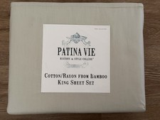 Anthropologie Patina Vie Soft Cotton Bamboo Long Sheet Set 4 Pc NEW Light Sage