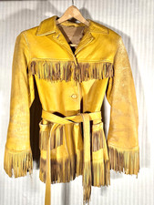 Vtg Buckskin leather 60s 70s - Tan Fringe Belt Jacket -Western Hippie Boho Small