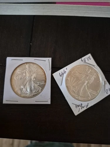 Lot of 2 American Silver Eagle 1oz Fine silver $1 Years 2021, 2003