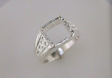 10 mm Octo Square Mens Solitaire Ring Setting Sterling Silver