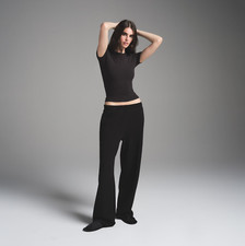 Skims Cotton Fleece Classic Straight Leg Pant in Onyx, Size Small